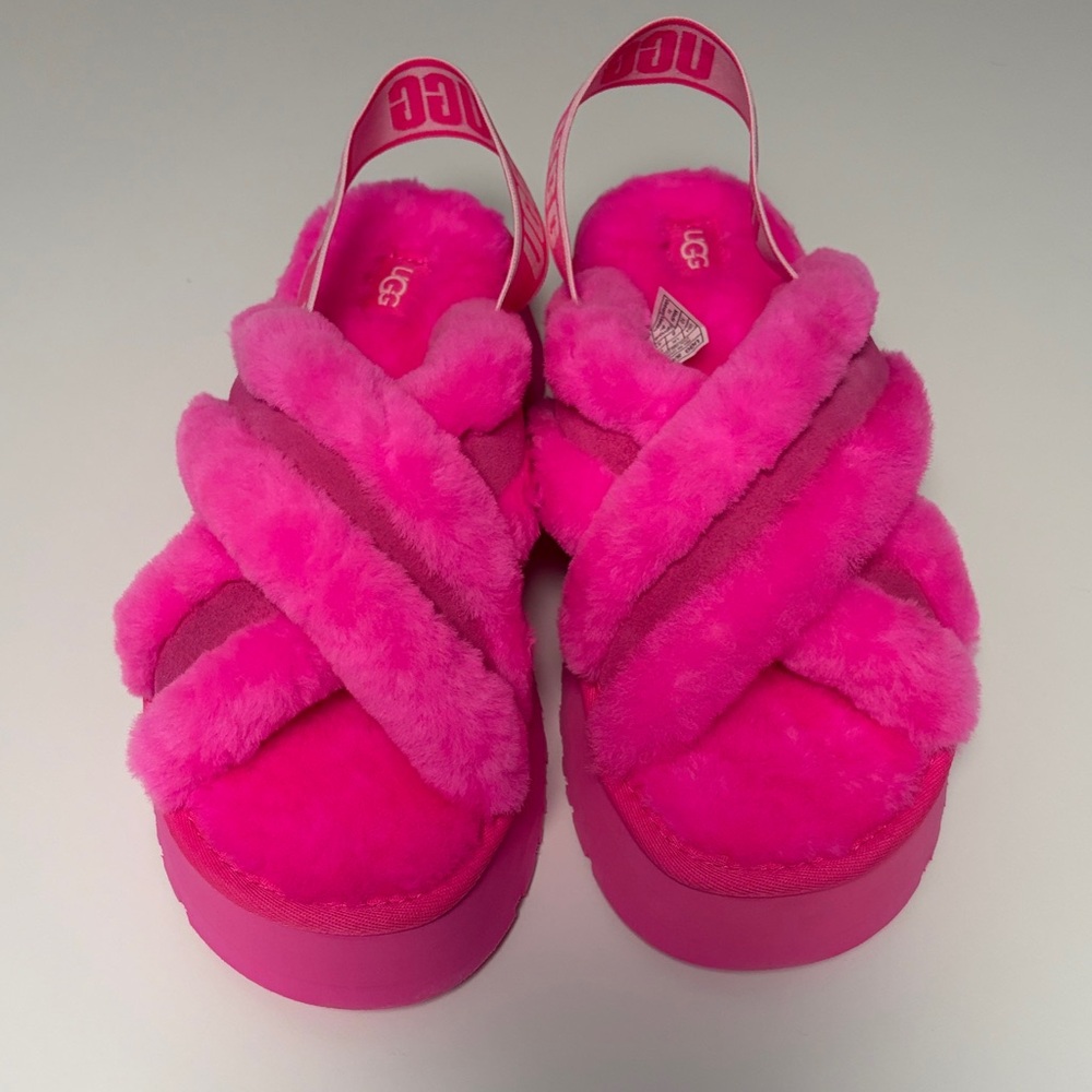 UGG Women's Vibrant Pink Fluffy Slippers - Picture 2 of 7